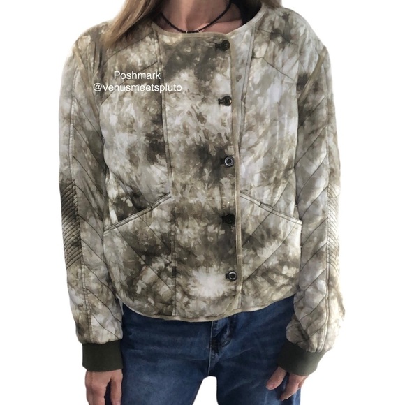 Anthro Women Sz S Marrakech Camo Quilted Jacket Oversized Boxy Short Moto Casual - Picture 3 of 11